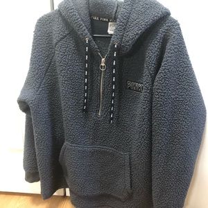 Victoria’s Secret PINK Sherpa Hoodie Grey 1/4 Zip